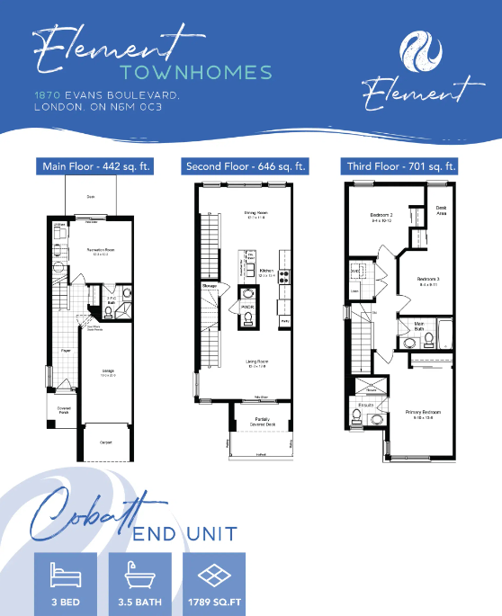 Cobalt End Unit floor plan — 1,789 sq ft